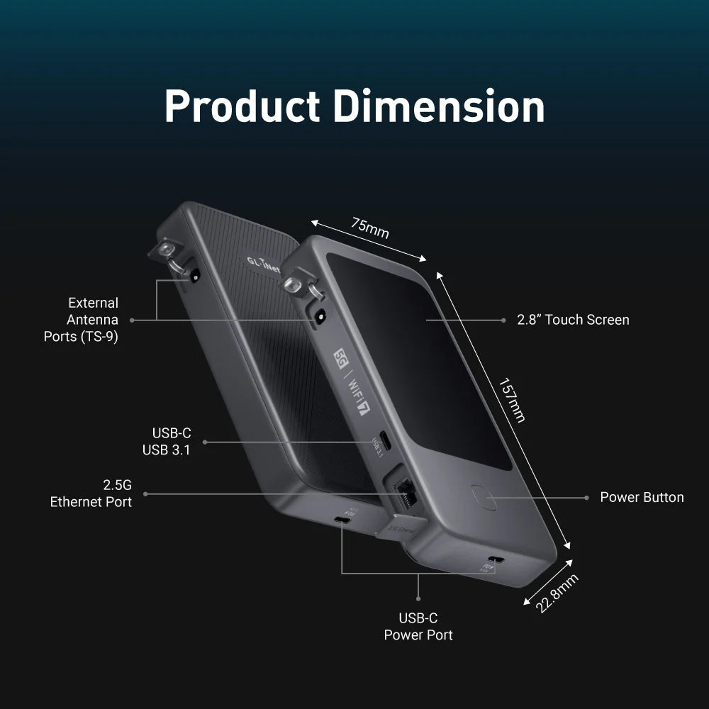 Mudi 7 (GL-E5800) Product Dimensions and Ports