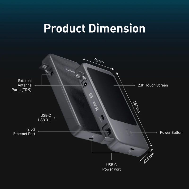 Mudi 7 (GL-E5800) Product Dimensions and Ports